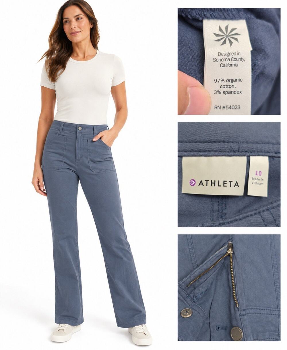 Gorpcore Workwear Athleta Women's Straight Leg Pants Sz 10 Navy Stretch Utility